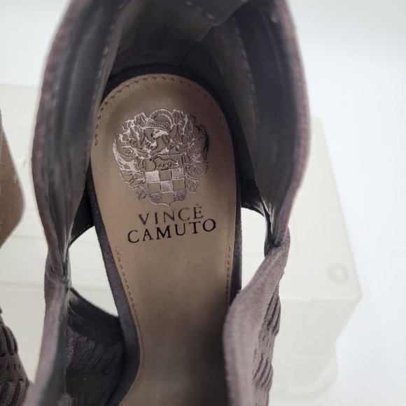 Vince Camuto Ebelin Suede Cone-Heel Shootie Open Toe Zip Back Gray 11M/43 - Picture 3 of 11